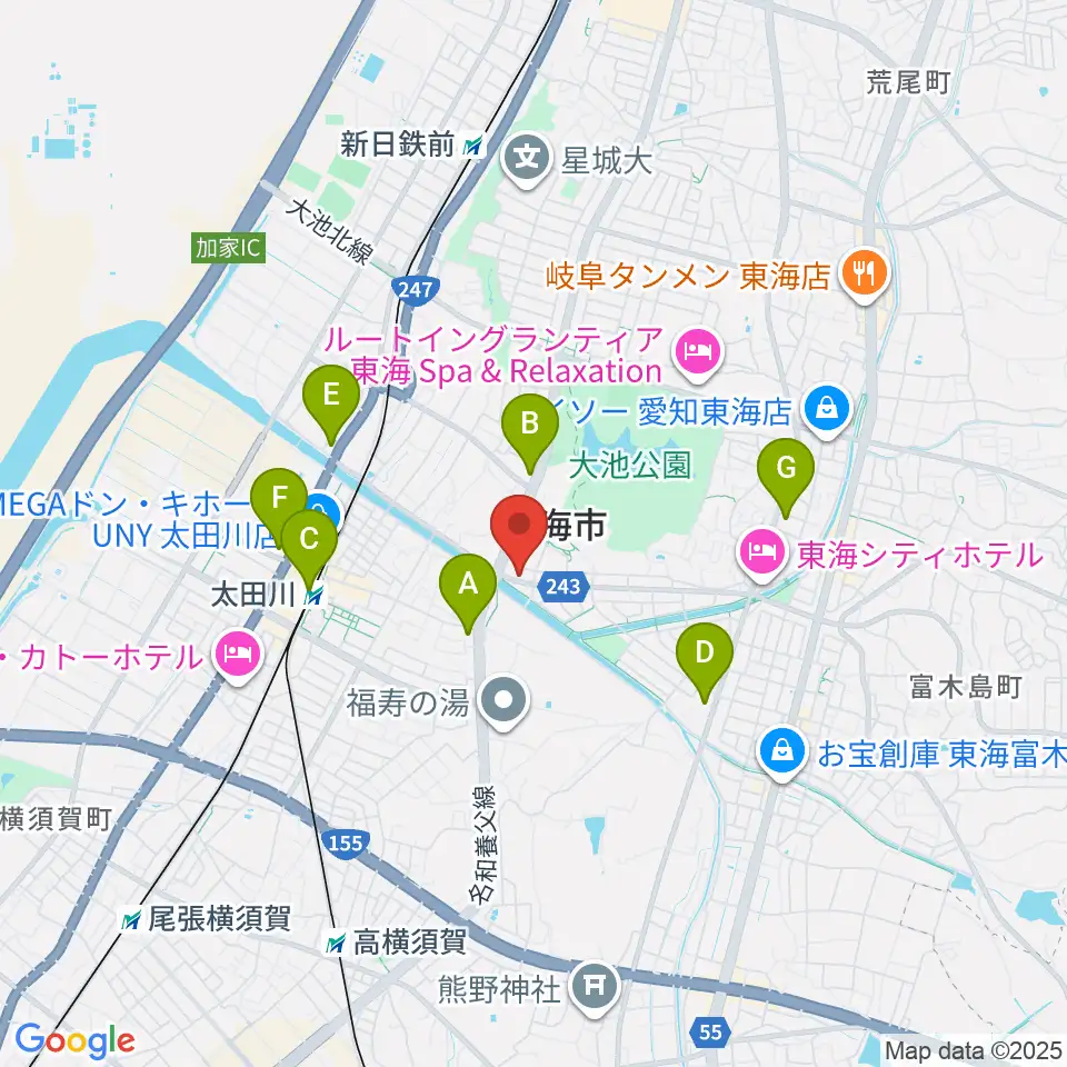 マツイシ楽器店 大田川センター周辺のコンビニエンスストア一覧地図