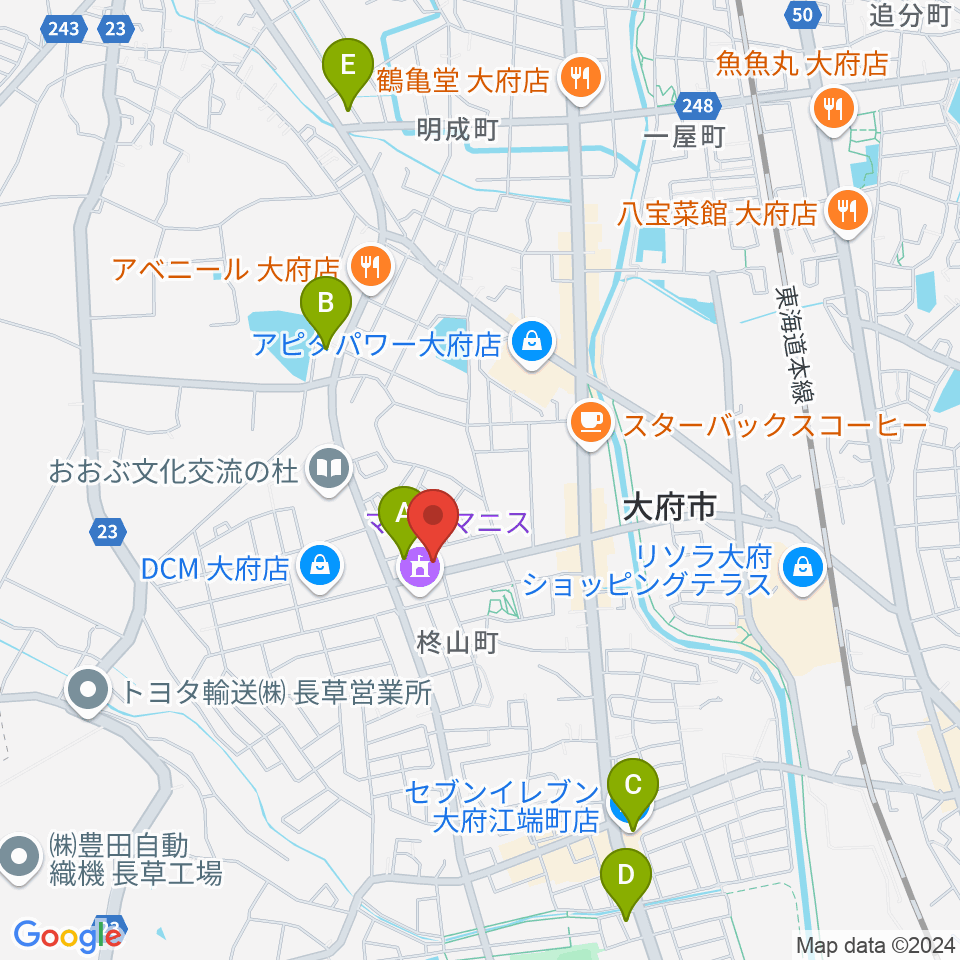 ミュージックガーデン大府周辺のコンビニエンスストア一覧地図