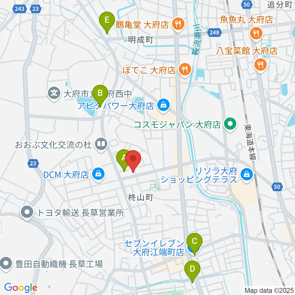 ミュージックガーデン大府周辺のコンビニエンスストア一覧地図