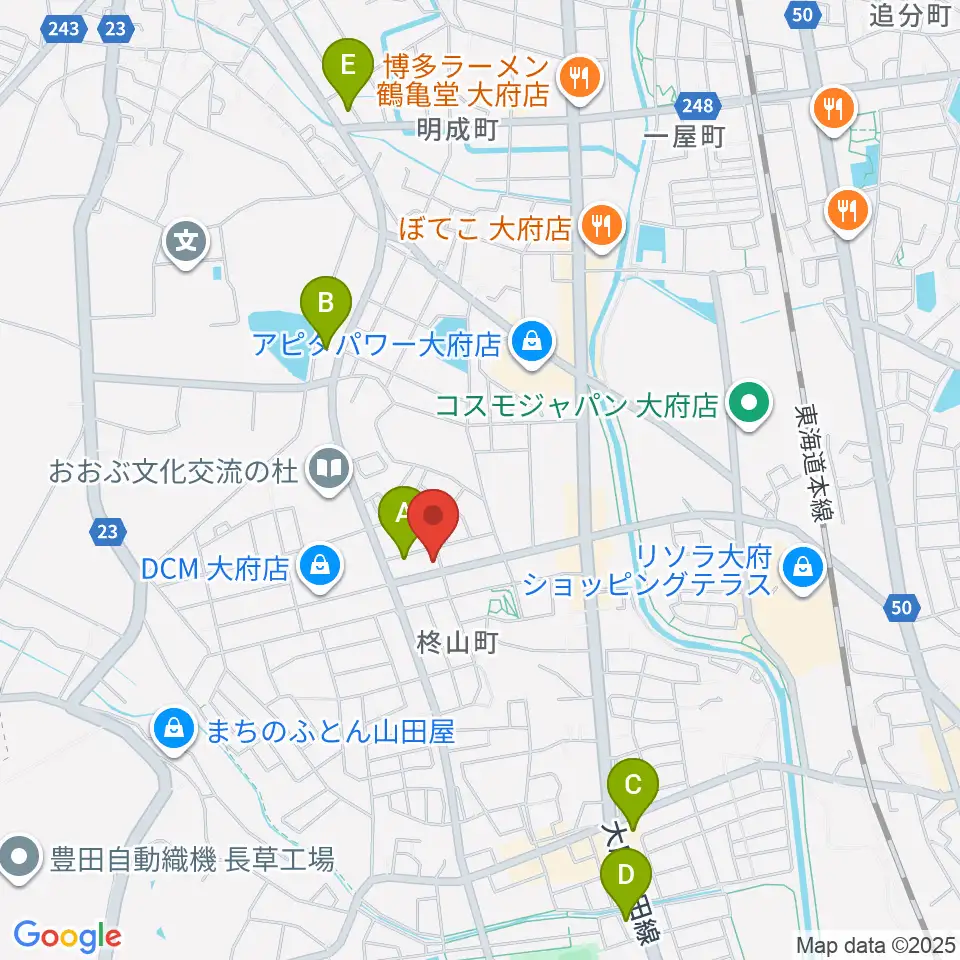 ミュージックガーデン大府周辺のコンビニエンスストア一覧地図
