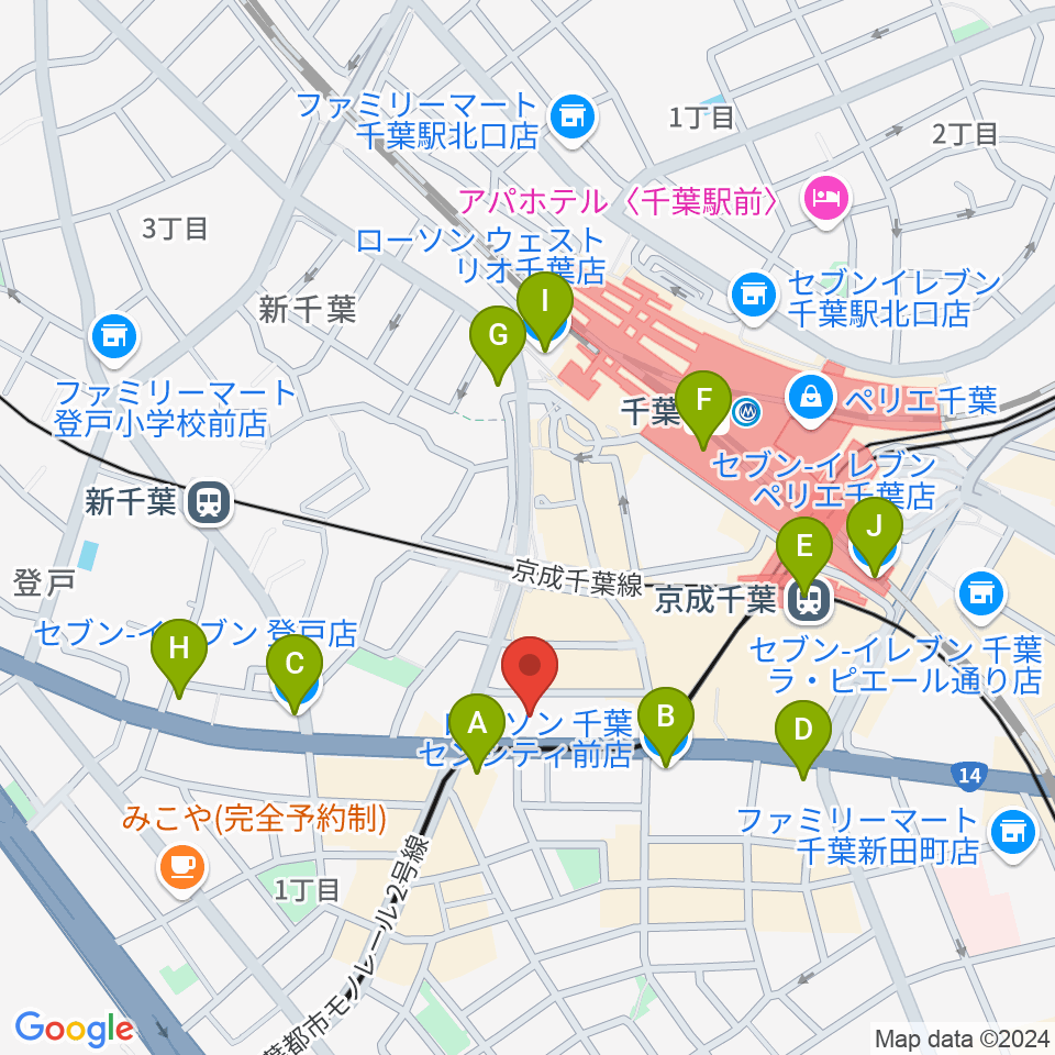 千葉センター ヤマハミュージック周辺のコンビニエンスストア一覧地図