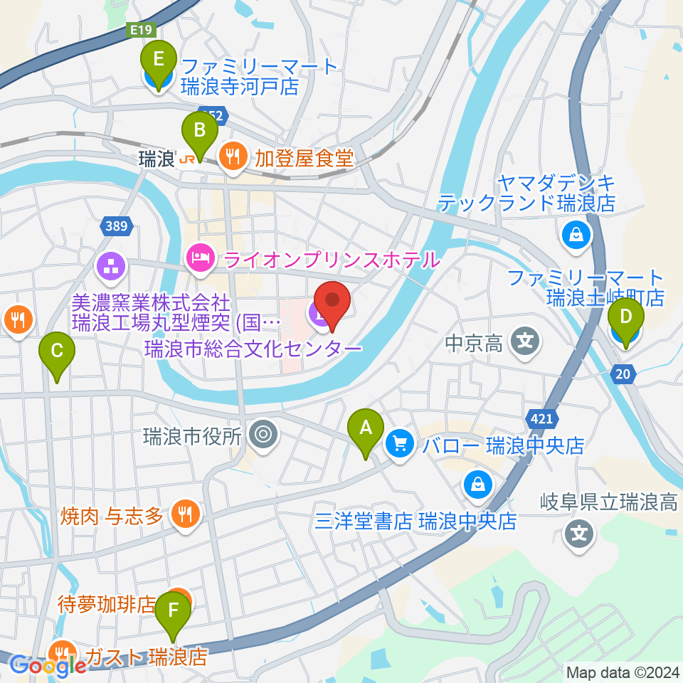 瑞浪市総合文化センター周辺のコンビニエンスストア一覧地図