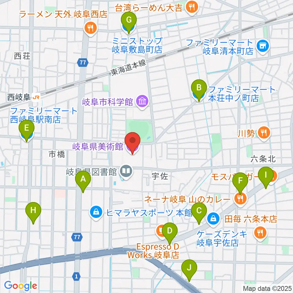 岐阜県美術館周辺のコンビニエンスストア一覧地図