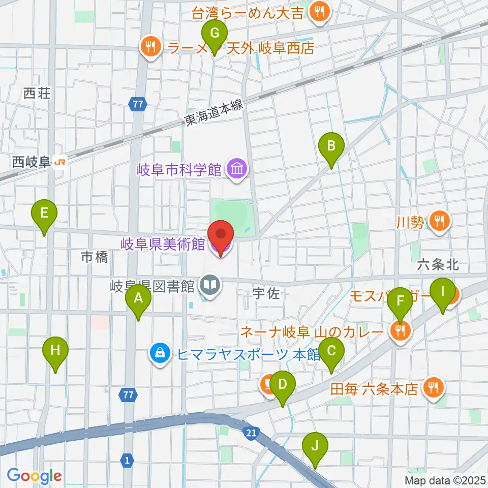 岐阜県美術館周辺のコンビニエンスストア一覧地図