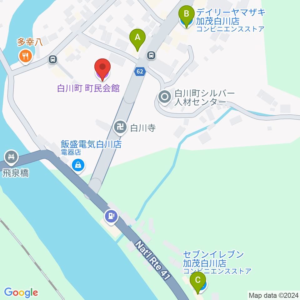 白川町町民会館グロリアホール周辺のコンビニエンスストア一覧地図