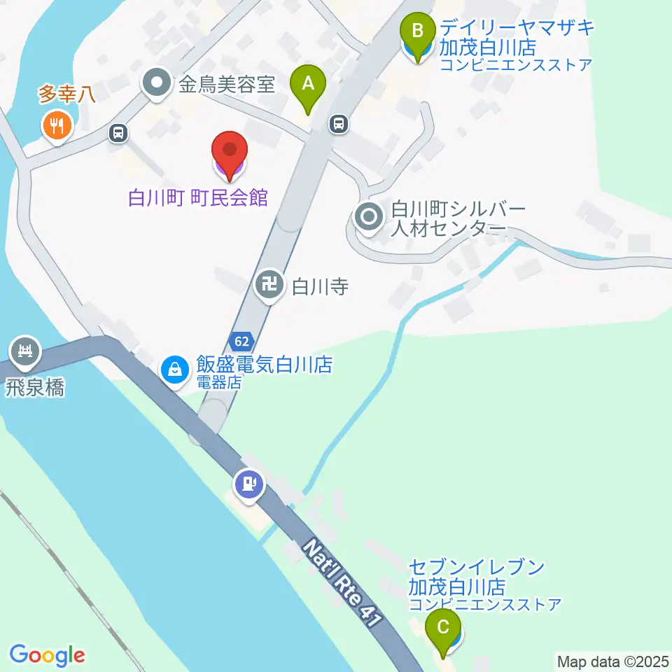 白川町町民会館グロリアホール周辺のコンビニエンスストア一覧地図