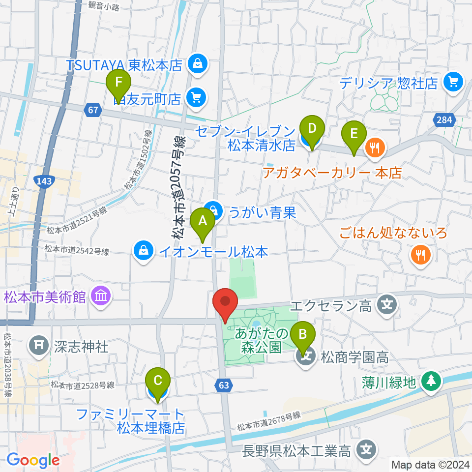 あがたの森文化会館周辺のコンビニエンスストア一覧地図