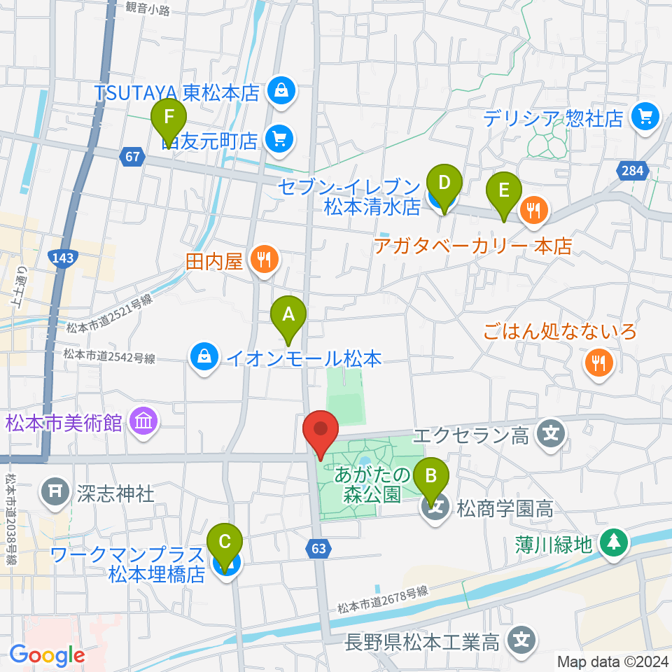 あがたの森文化会館周辺のコンビニエンスストア一覧地図