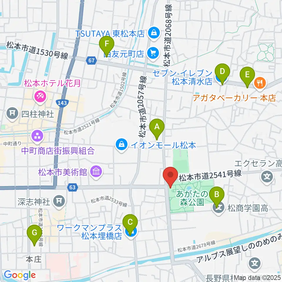 あがたの森文化会館周辺のコンビニエンスストア一覧地図