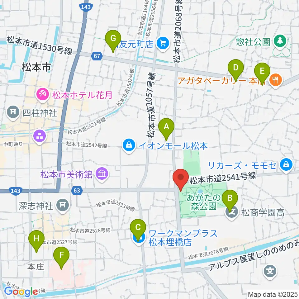 あがたの森文化会館周辺のコンビニエンスストア一覧地図