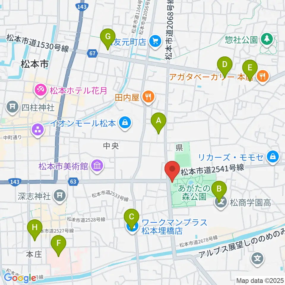 あがたの森文化会館周辺のコンビニエンスストア一覧地図