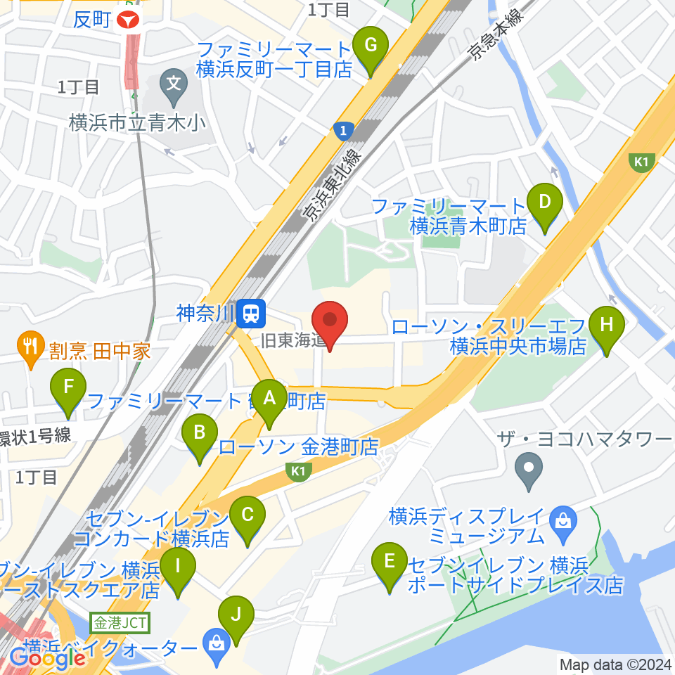 ラフィネ横浜ピアノスタジオ周辺のコンビニエンスストア一覧地図