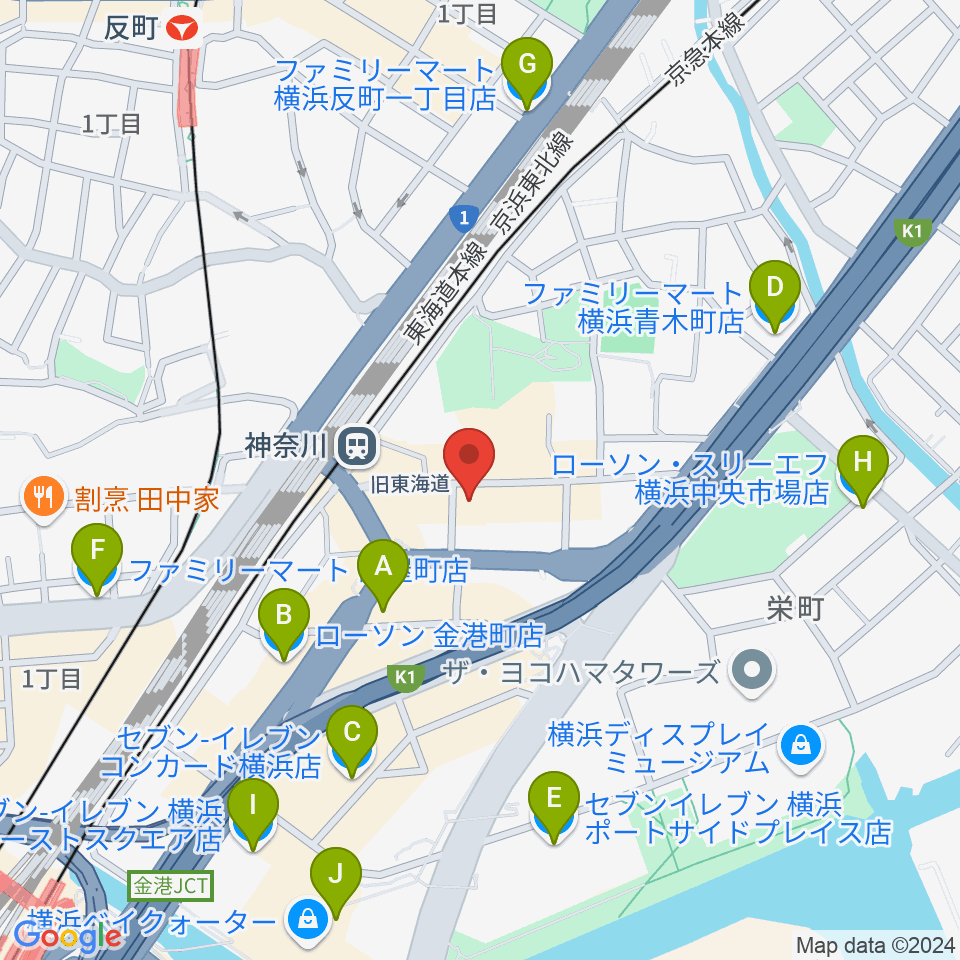 ラフィネ横浜ピアノスタジオ周辺のコンビニエンスストア一覧地図