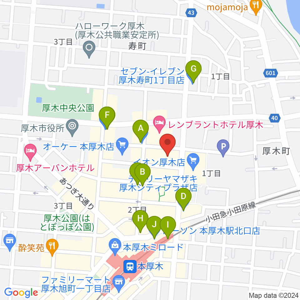 あつぎ市民交流プラザ周辺のコンビニエンスストア一覧地図