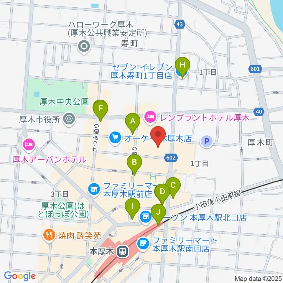 あつぎ市民交流プラザ周辺のコンビニエンスストア一覧地図