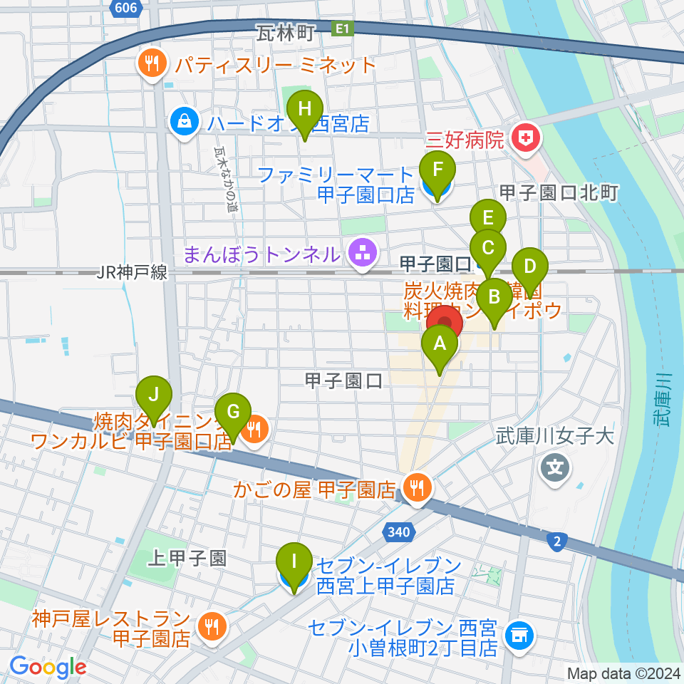 甲子園口アンクルジャム周辺のコンビニエンスストア一覧地図