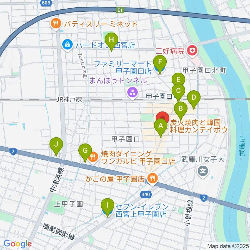 甲子園口アンクルジャム周辺のコンビニエンスストア一覧地図
