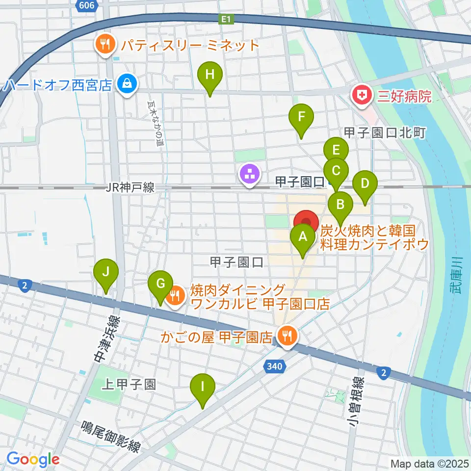 甲子園口アンクルジャム周辺のコンビニエンスストア一覧地図