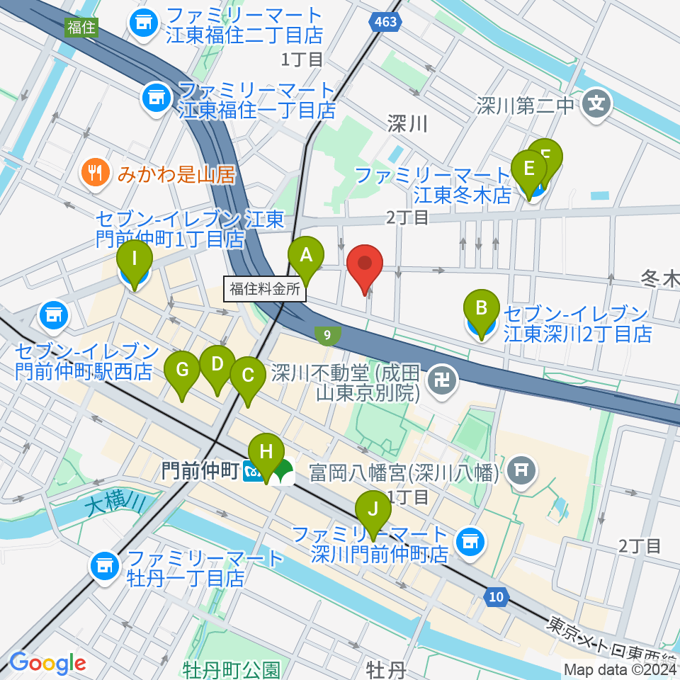 門前仲町シンフォニーサロン周辺のコンビニエンスストア一覧地図