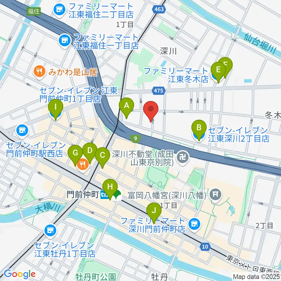 門前仲町シンフォニーサロン周辺のコンビニエンスストア一覧地図