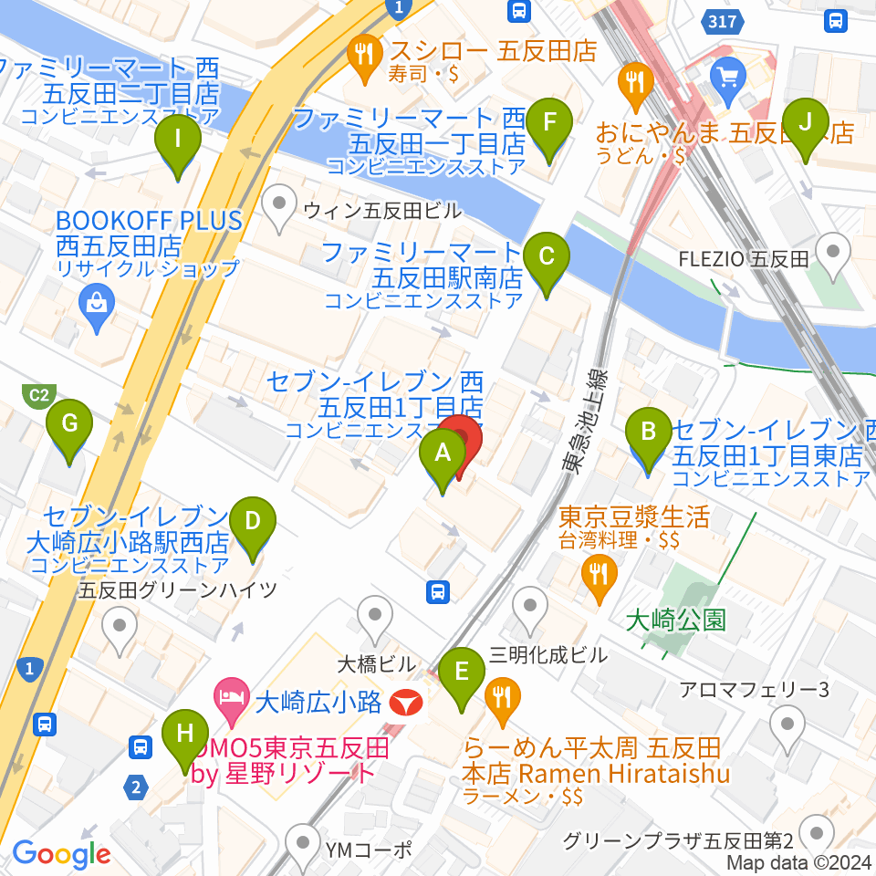 五反田ロッキー周辺のコンビニエンスストア一覧地図