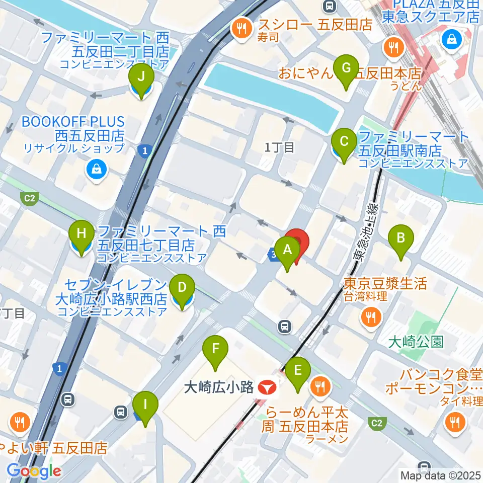 五反田ロッキー周辺のコンビニエンスストア一覧地図