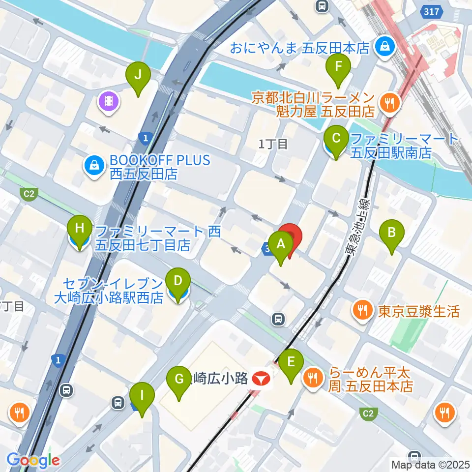 五反田ロッキー周辺のコンビニエンスストア一覧地図