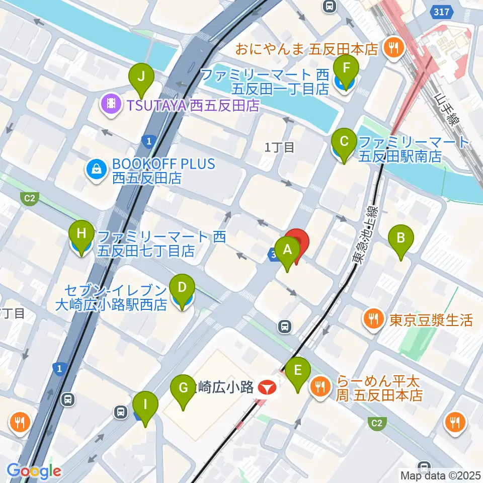 五反田ロッキー周辺のコンビニエンスストア一覧地図