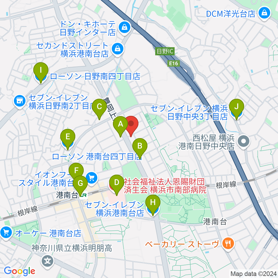 新堀ギター音楽院 港南台教室周辺のコンビニエンスストア一覧地図