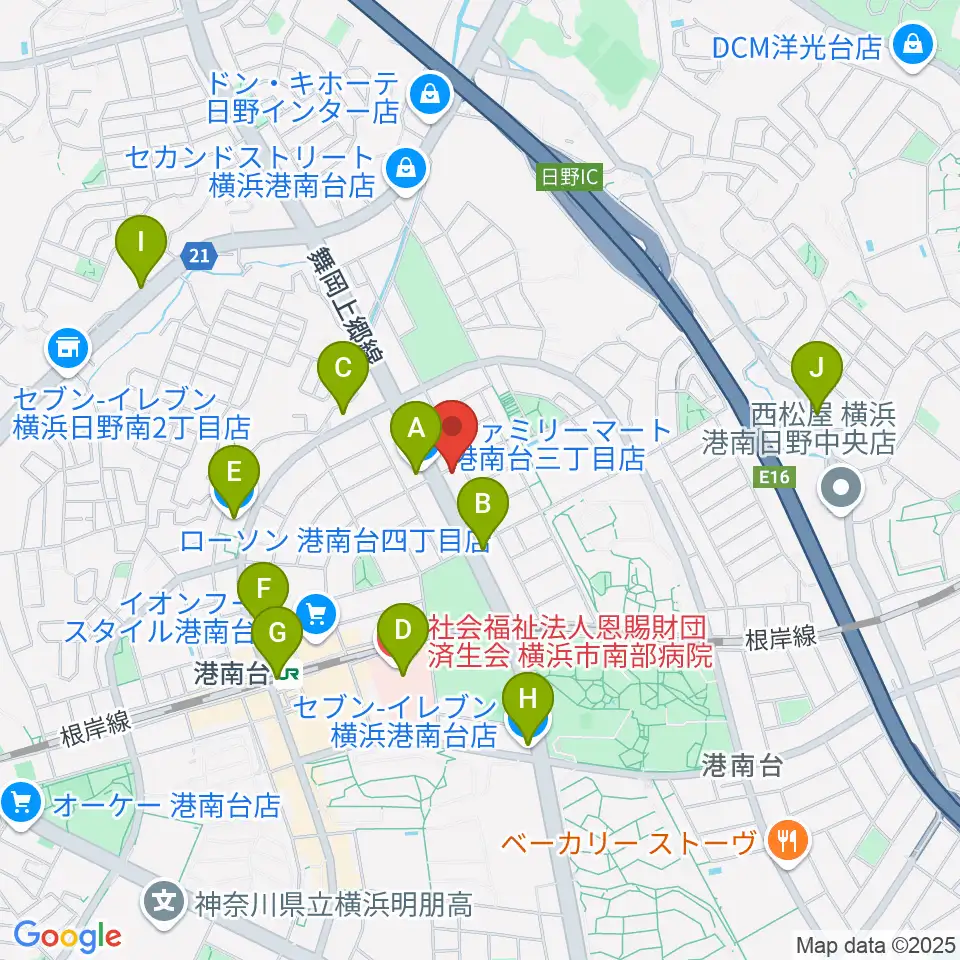 新堀ギター音楽院 港南台教室周辺のコンビニエンスストア一覧地図
