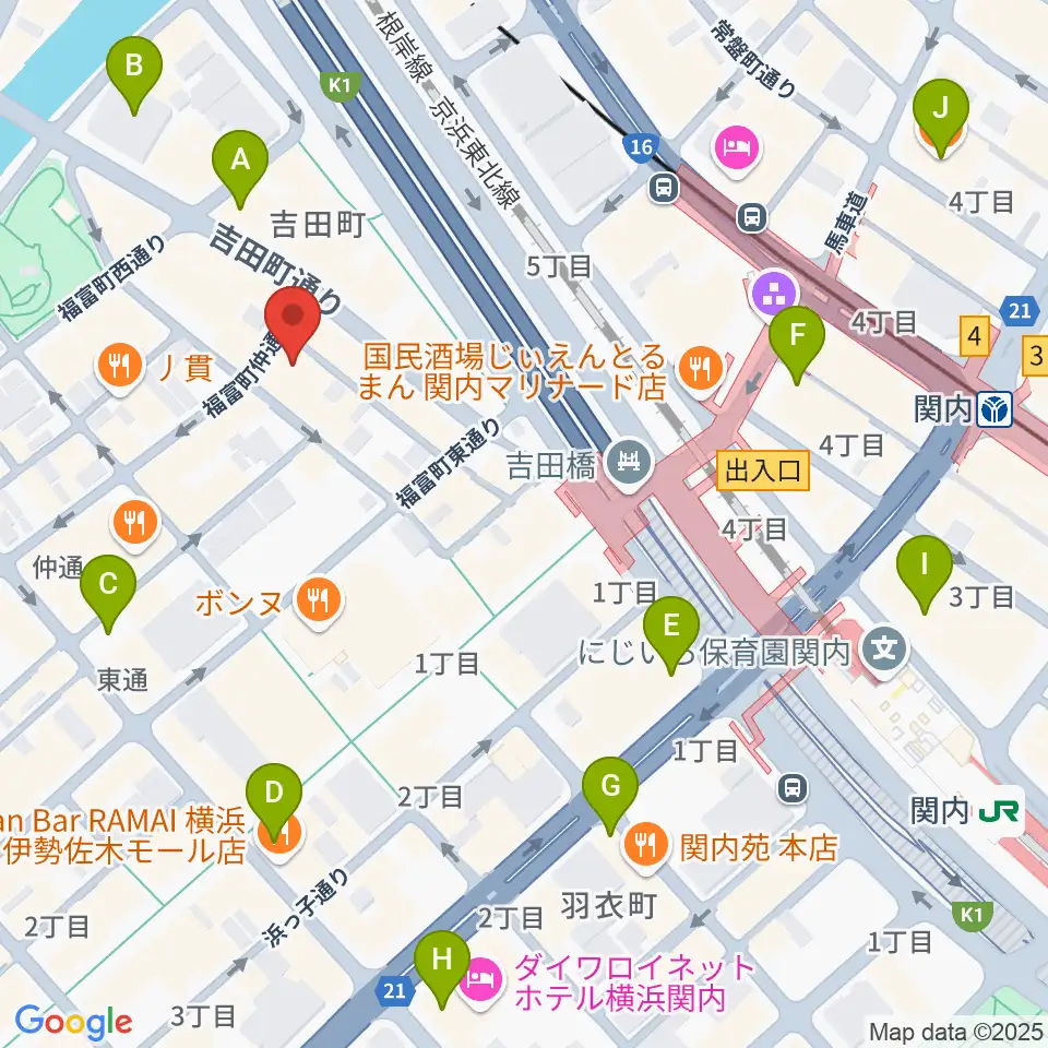 関内リトルジョン周辺のコンビニエンスストア一覧地図