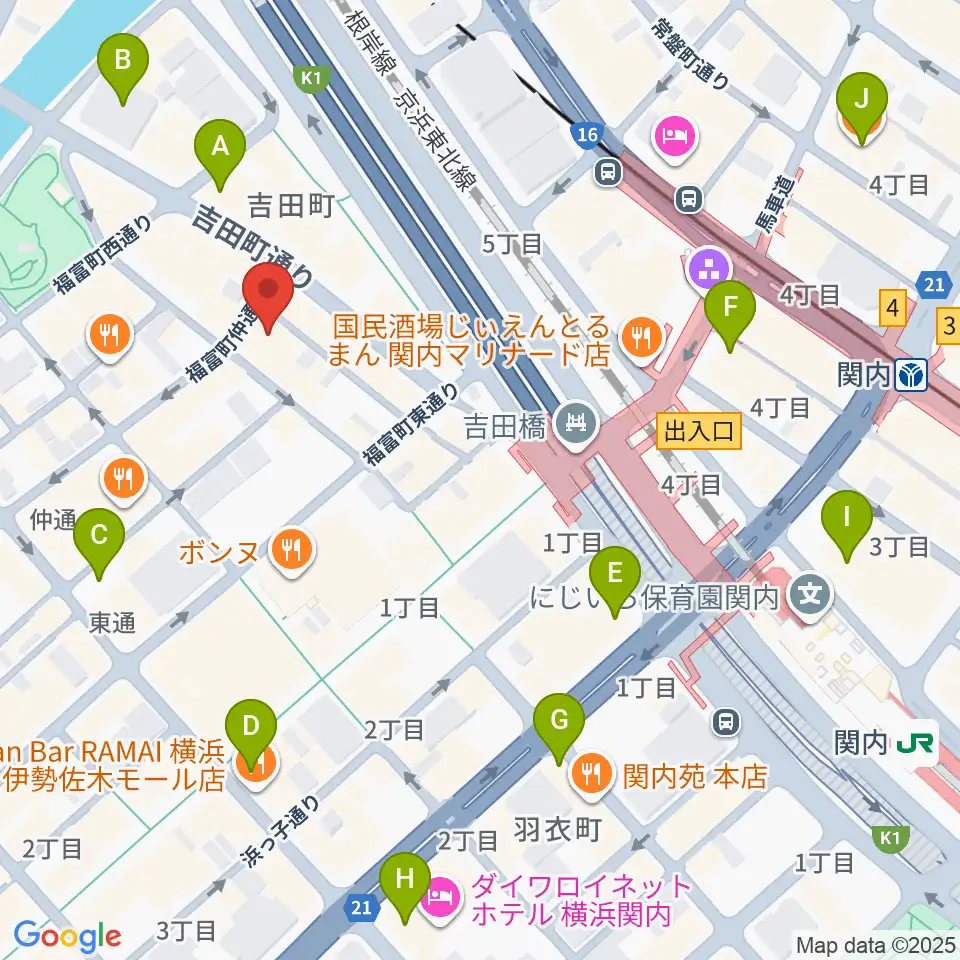 関内リトルジョン周辺のコンビニエンスストア一覧地図