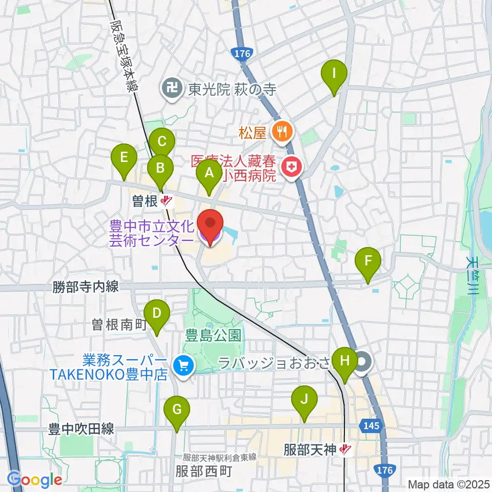 豊中市立文化芸術センター周辺のコンビニエンスストア一覧地図