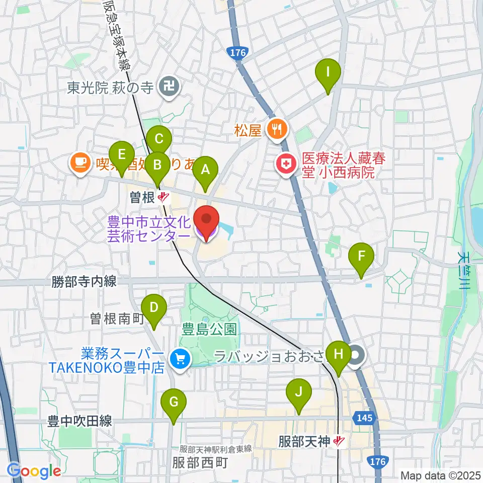 豊中市立文化芸術センター周辺のコンビニエンスストア一覧地図