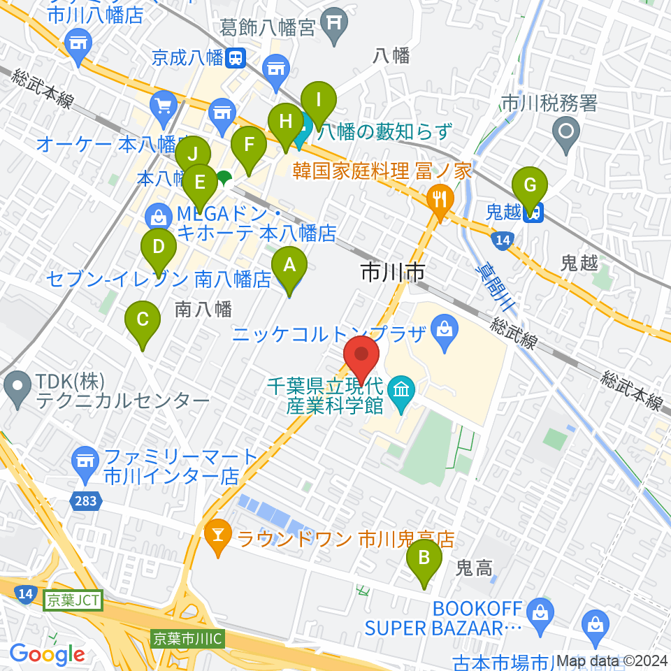 市川市文学ミュージアム周辺のコンビニエンスストア一覧地図