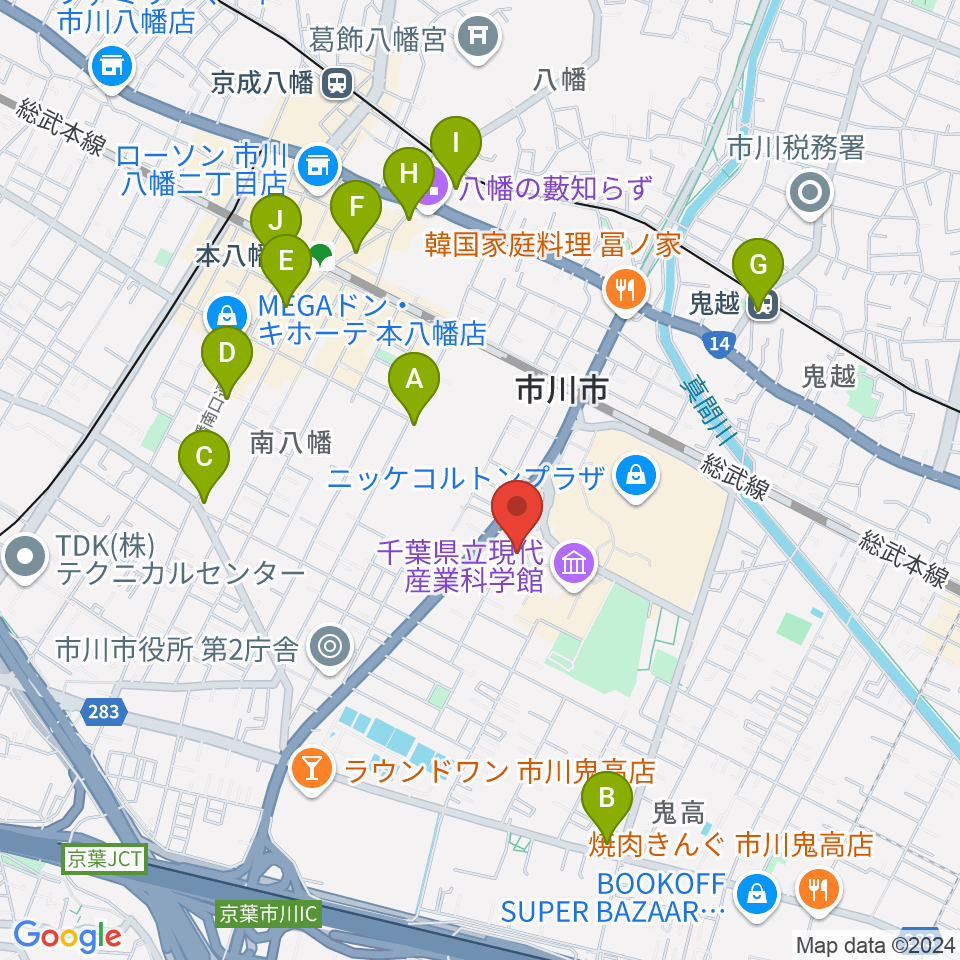 市川市文学ミュージアム周辺のコンビニエンスストア一覧地図