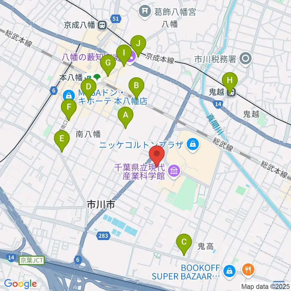 市川市文学ミュージアム周辺のコンビニエンスストア一覧地図