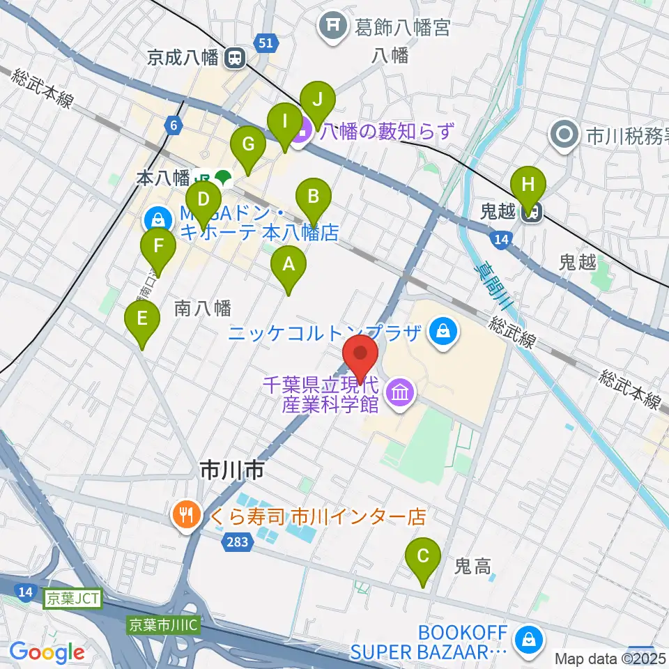 市川市文学ミュージアム周辺のコンビニエンスストア一覧地図