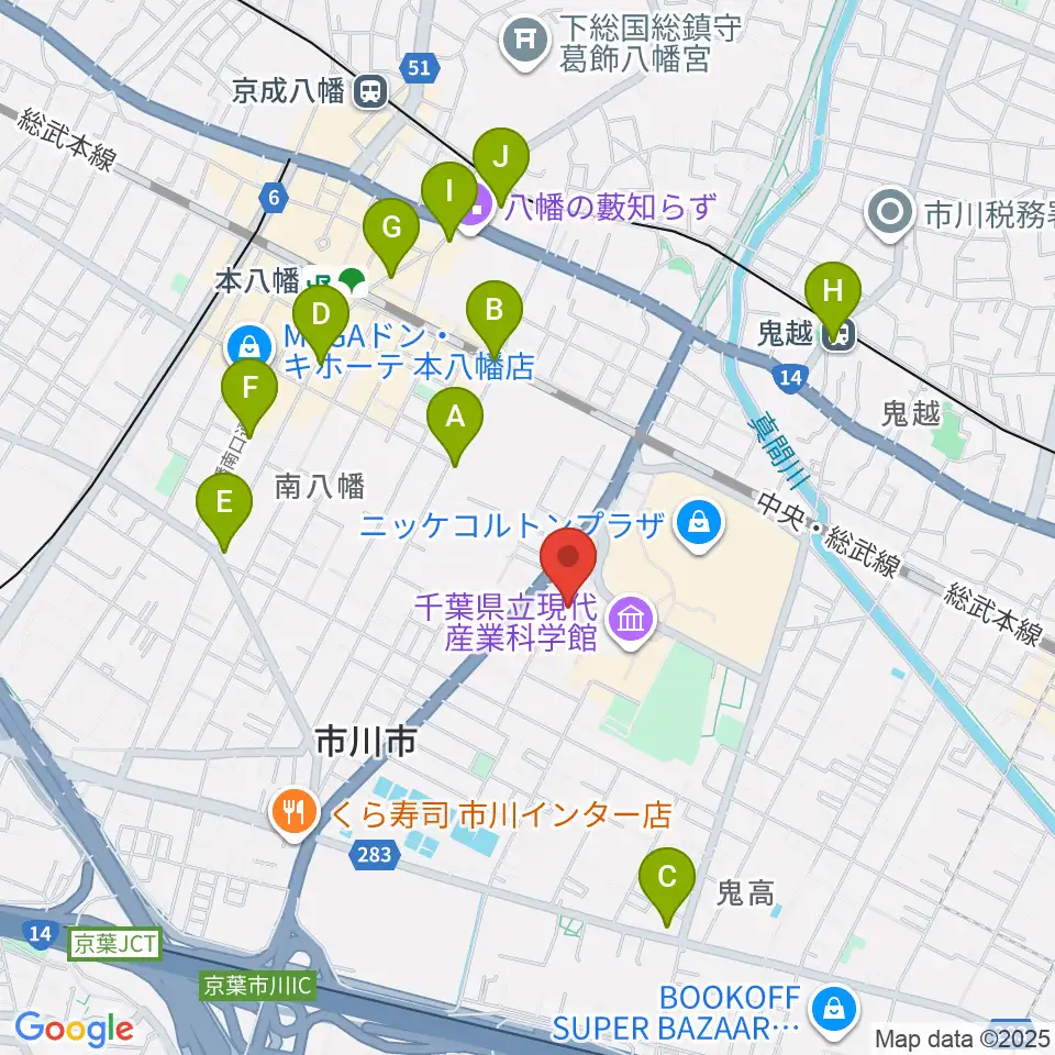 市川市文学ミュージアム周辺のコンビニエンスストア一覧地図