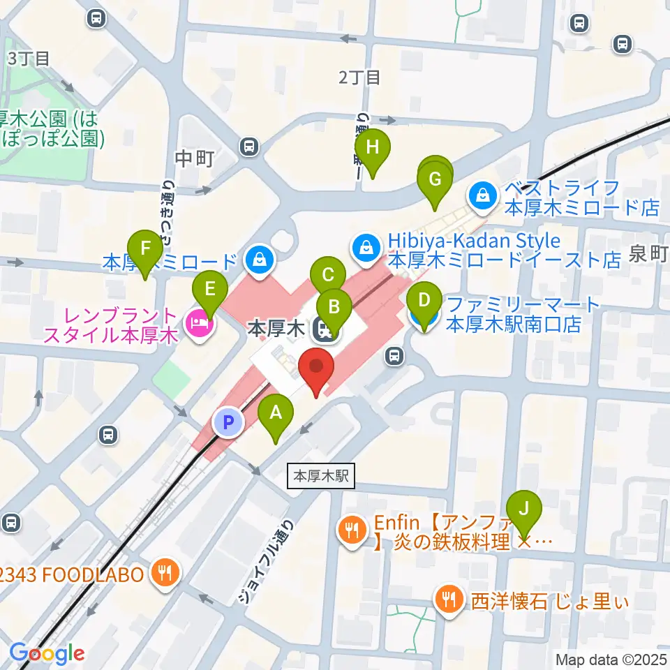 新堀ギター音楽院 本厚木教室周辺のコンビニエンスストア一覧地図