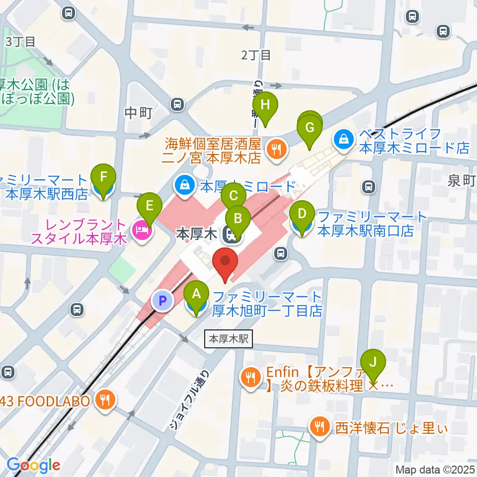 新堀ギター音楽院 本厚木教室周辺のコンビニエンスストア一覧地図