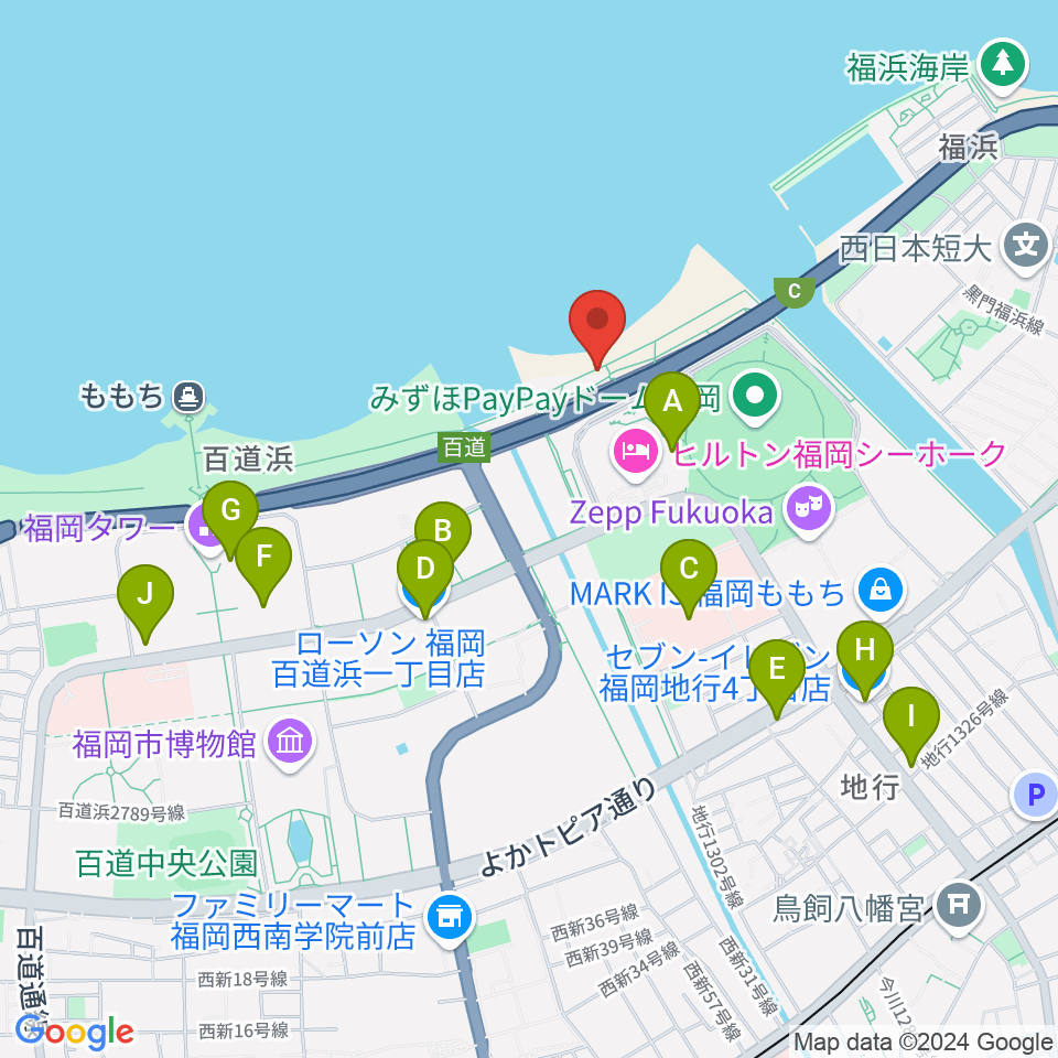 シーサイドももち海浜公園周辺のコンビニエンスストア一覧地図