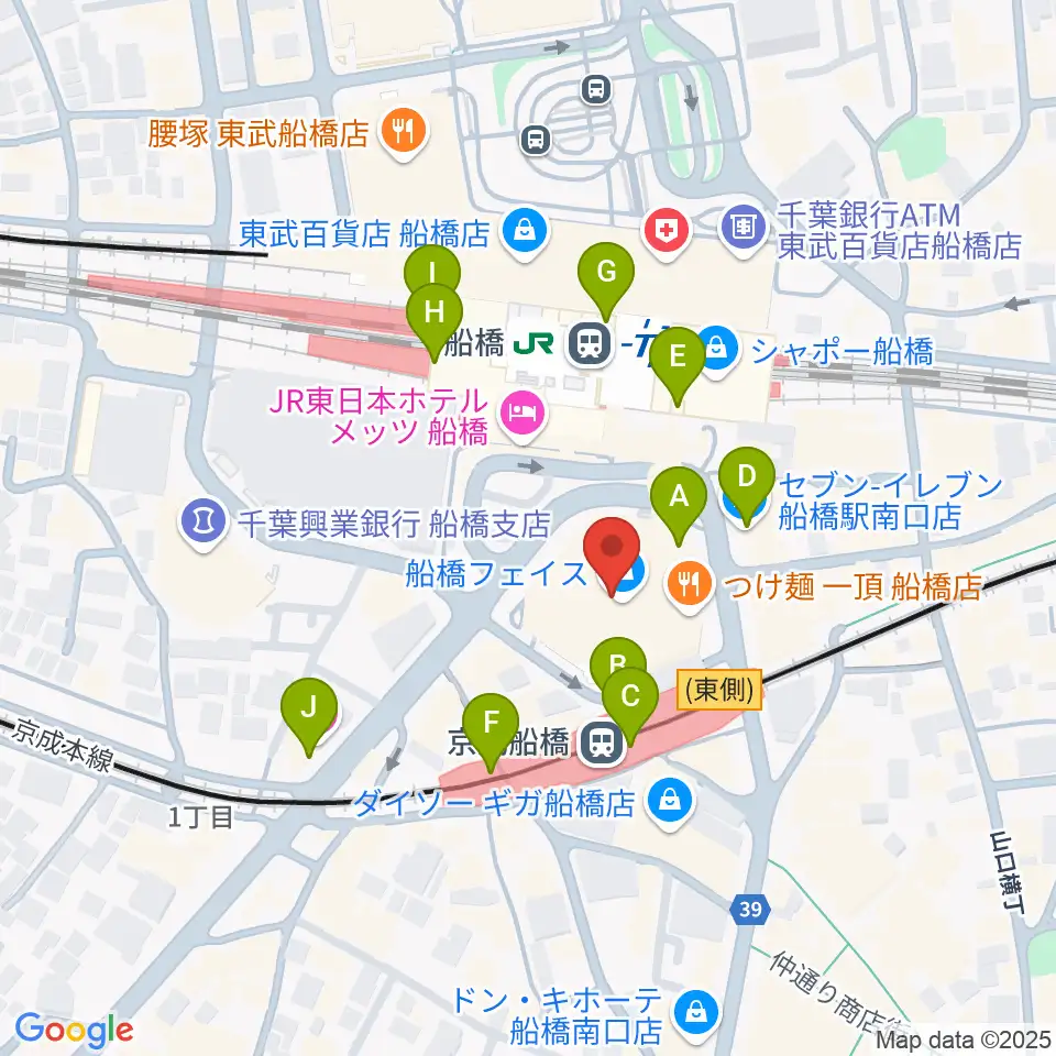 船橋市民文化創造館 きららホール周辺のコンビニエンスストア一覧地図