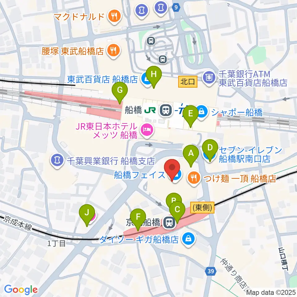 船橋市民文化創造館 きららホール周辺のコンビニエンスストア一覧地図