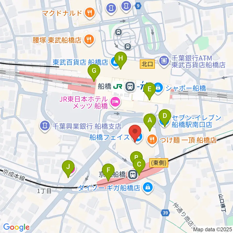 船橋市民文化創造館 きららホール周辺のコンビニエンスストア一覧地図