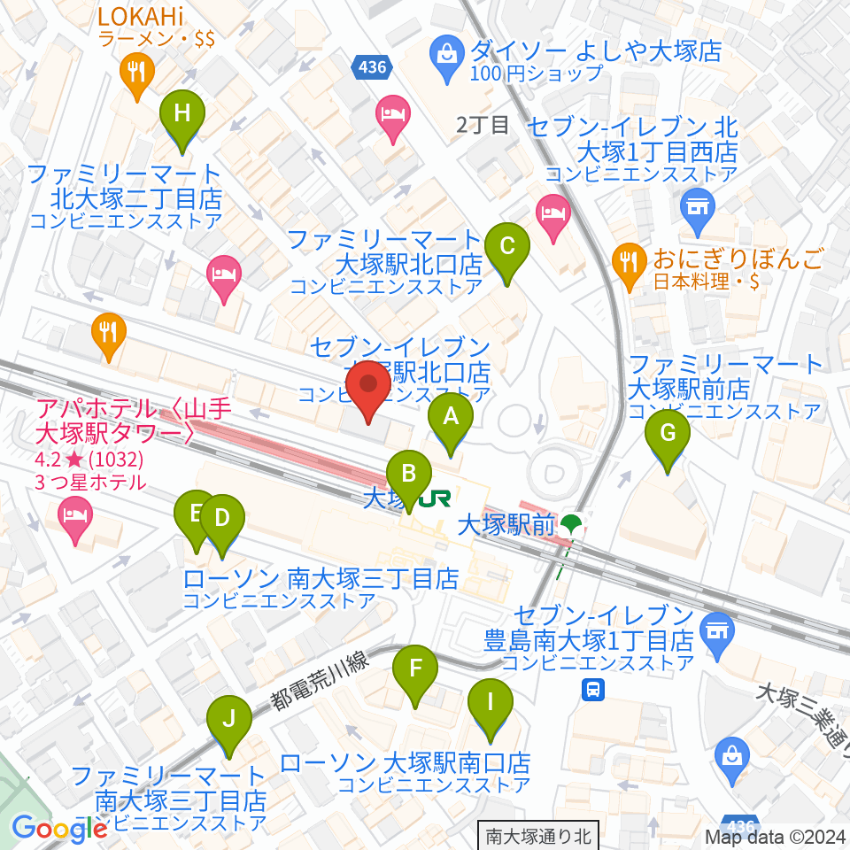 スタジオ音楽館 大塚駅前店周辺のコンビニエンスストア一覧地図