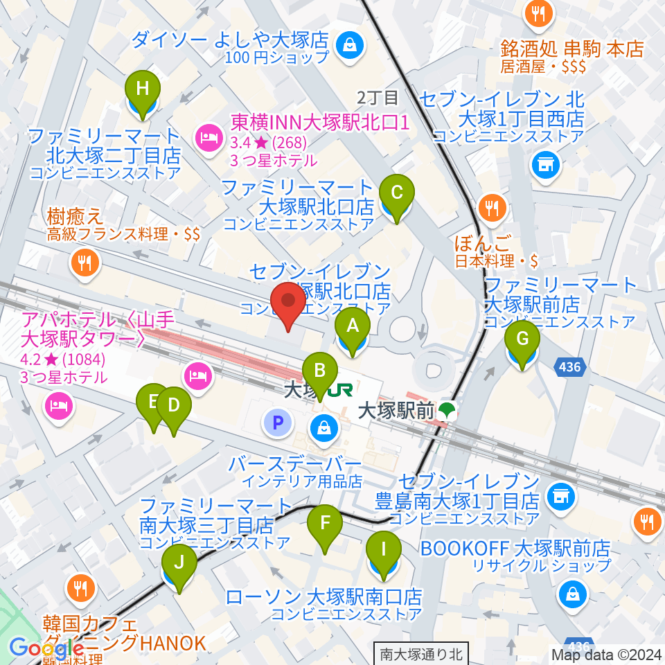 スタジオ音楽館 大塚駅前店周辺のコンビニエンスストア一覧地図