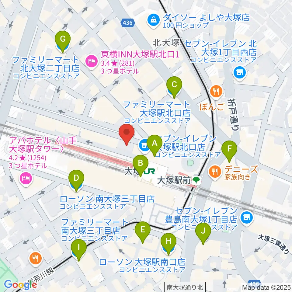 スタジオ音楽館 大塚駅前店周辺のコンビニエンスストア一覧地図