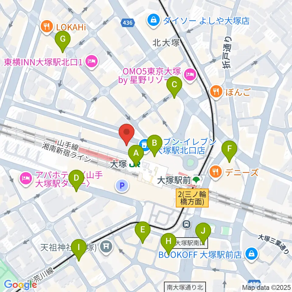 スタジオ音楽館 大塚駅前店周辺のコンビニエンスストア一覧地図