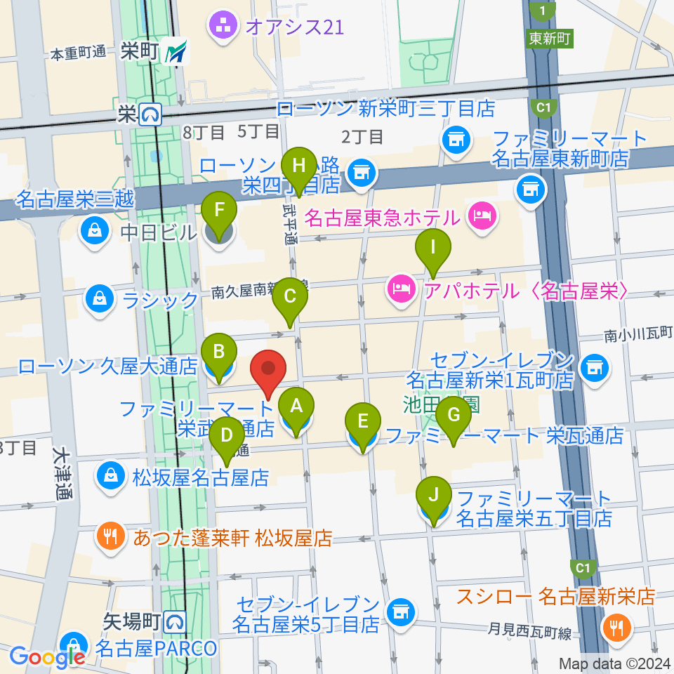 Sakae Base周辺のコンビニエンスストア一覧地図